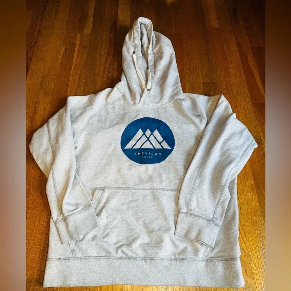 American Eagle Outfitters Gray Hoodie with Blue Graphic